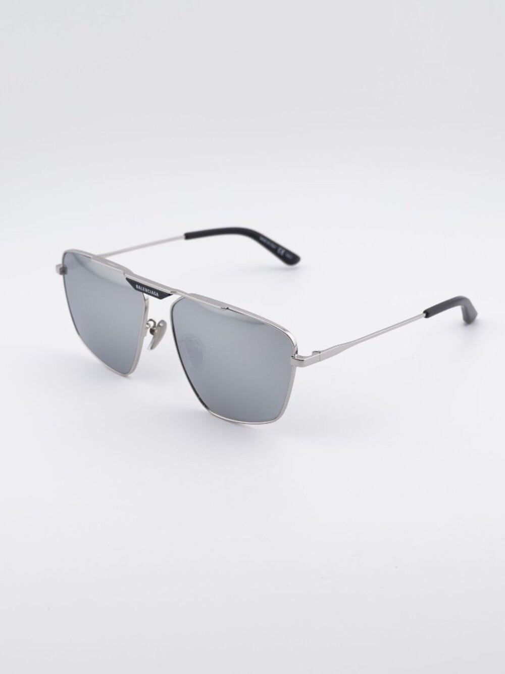 Balenciaga BB0246SA 002 Sunglasses Silver Aviator Frame, Silver Mirror Double